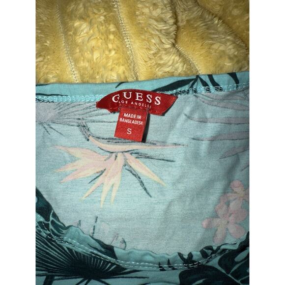Women’s Tropical Keyhole Tee Shirt Guess Teal Size Small - Picture 2 of 4